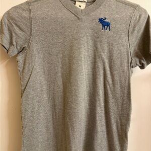 Abercrombie & Fitch Gray V-Neck Tee with Blue Moose